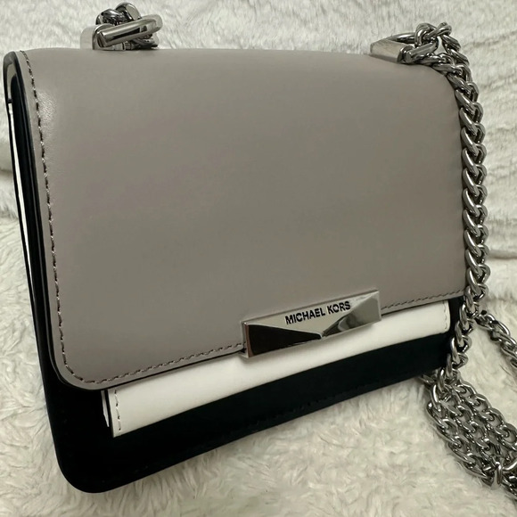 Women's Jade Extra-small Tri-color Leather Crossbody Bag - black, white and grey - Picture 3 of 10